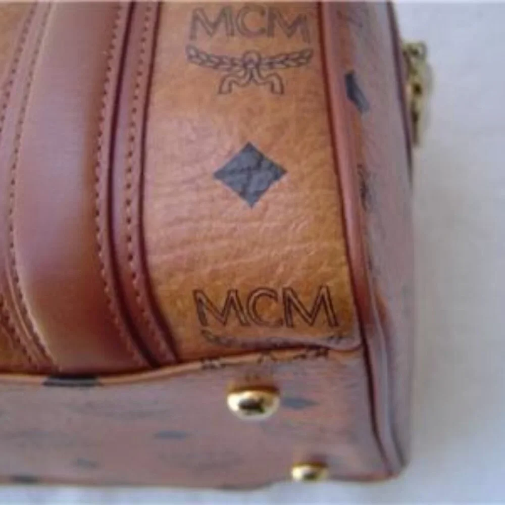 AUTHENTIC MCM COGNAC SIGNATURE LEATHER SMALL SATCHEL WITH KEYCHAIN EUC - Picture 8 of 16